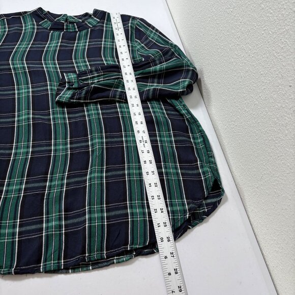 Loft Top Womens Size M Blue Green Plaid Long Sleeve Mock Neck Academia Preppy - Picture 9 of 10